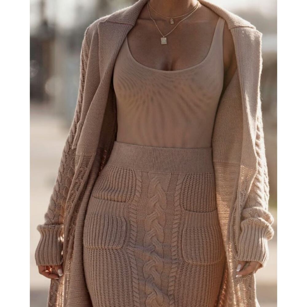 Gently Used $60 JLUXLABEL Cable Knit Stretchy Sweater Maxi Midi Skirt Beige Tan